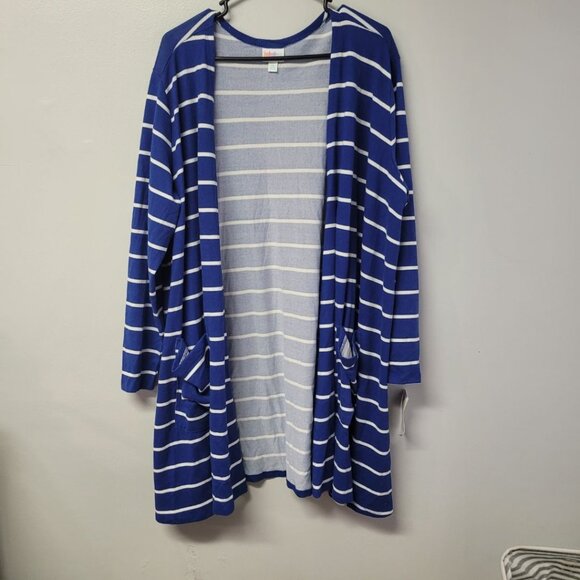 Lularoe Caroline Cardigan Sweater Open Front Blue Striped Womens 2XL Tags Casual - Picture 1 of 6